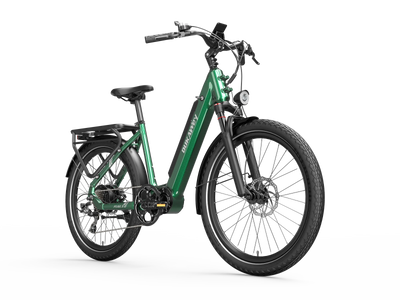 Dukawey FUGL3.0 green commuter e-bike rear three-quarter view