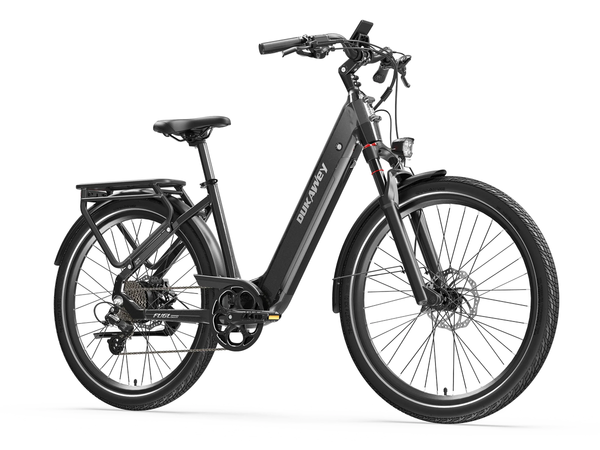 Black Dukawey FUGL Pro electric bike, front-side view